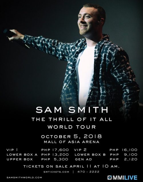 sam smith the thrill of it all world tour asia philippines manila concert moa arena october ticket prices schedule date smtickets poster