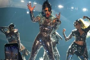 Lady Gaga on a giant robot on her futuristic  Enigma  concert
