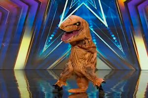 Trex Flips AGT 2023 Audition  Larger than Life  Backstreet Boys  Season 18  Dancing Dinosaur